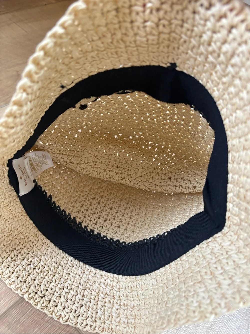 kate spade Packable Natural Straw Fedora with Black Band. OS